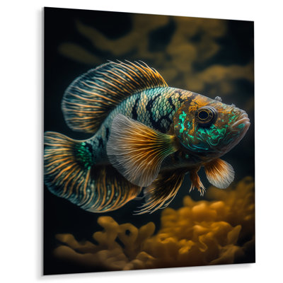 Poisson tropical bleu dans les tons de bleu et orange V - Décoration murale poisson animal