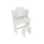 Table de coiffeuse Arista avec un tiroir, miroir ajustable, grandes tablettes ouvertes, tabouret confortable, design moderne, blanc antique, panneau de particules +, miroir 48,44 po de hauteur, rangement, élégant assorti
