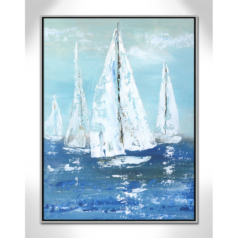 Voiles blanches - reproduction d'art, Toile avec cadre argenté, H 41,5 po x l 31,5 po x P 2 po