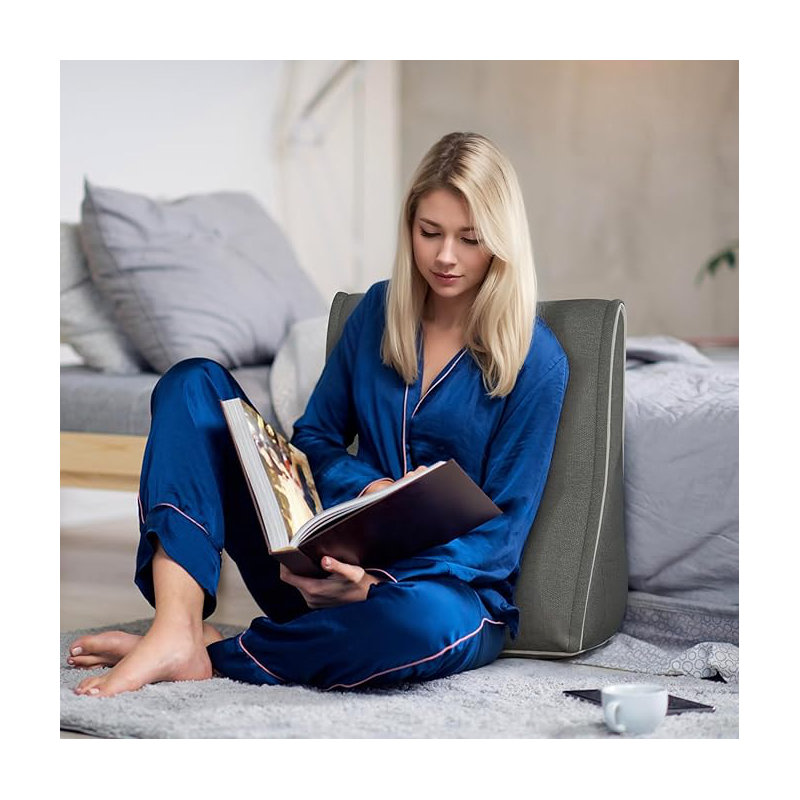 Sit-up Back Comfort Curved Wedge Reading Pillows Connectable Linen Headboard for Sitting up In Bed Sofa Backrest Lumbar Support Cushion Compression