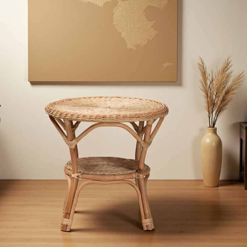 Table basse en rotin antique brun naturel Velmor, style bohémien, H 22,15 po x l 21,82 po x P 21,82 po