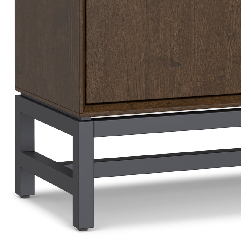 Walnut Brown Rubberwood Freestanding Storage Cabinet with Adjustable Shelving