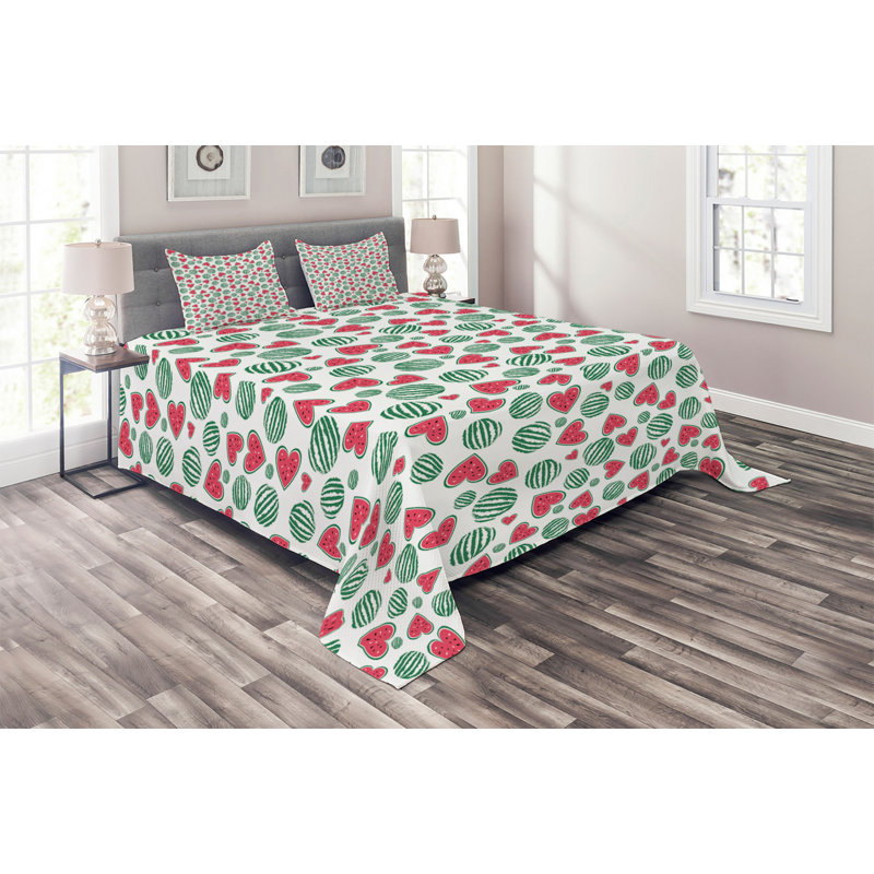 Melon Coastal Polyester Coverlet, King Bedspread + 2 Shams