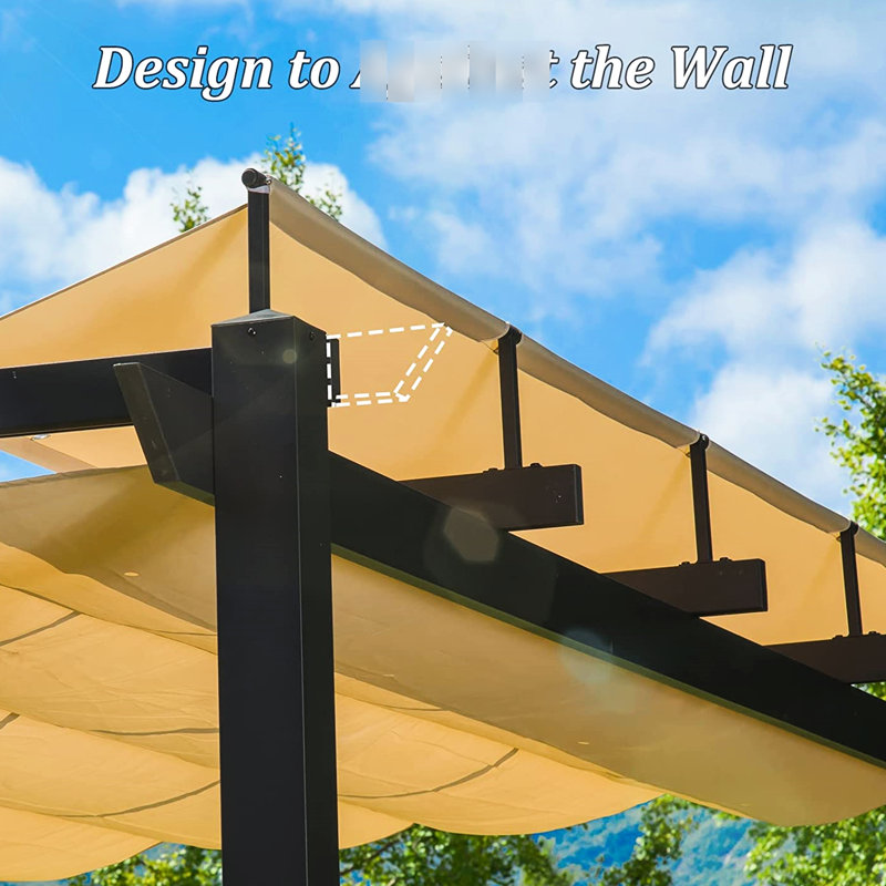 Dark Grey Aluminum Pergola Gazebo With Retractable Sun - For Bbq, Party, Wedding. Build, Resistance. Perfect Patio, Backyard, Deck, Garden Weather- Canopy Deck. Structure, Strong & Rust-. Wall Design.