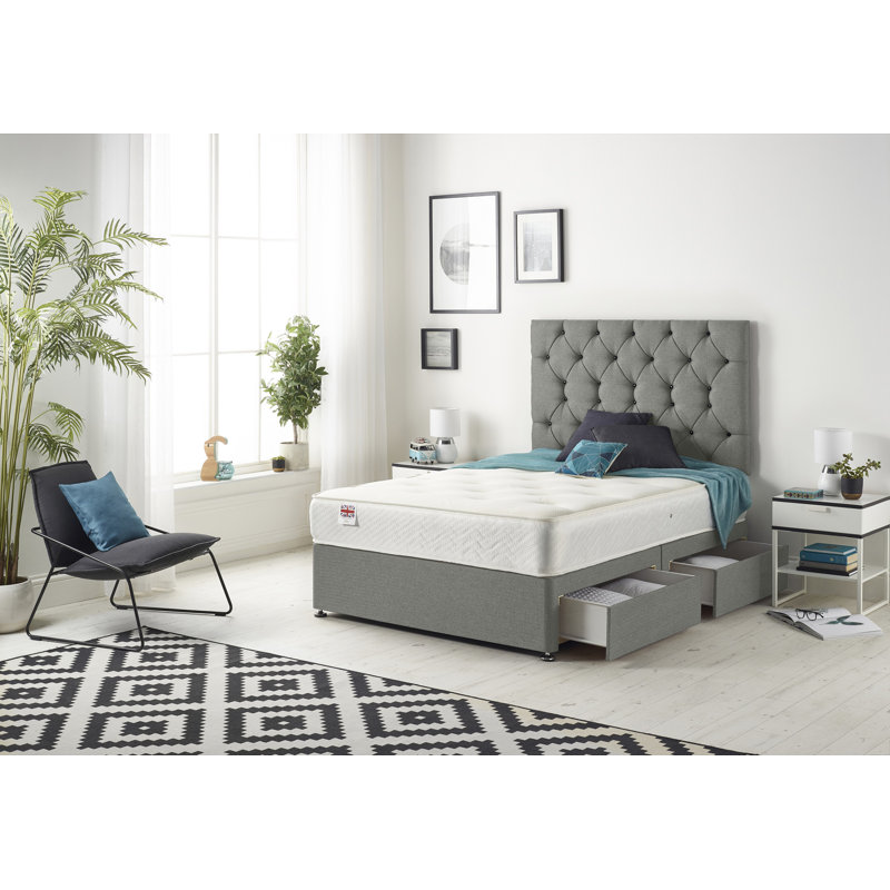 Copple Coilsprung Divan Bed Set, 1 Drawer, Super King (6'), Silver
