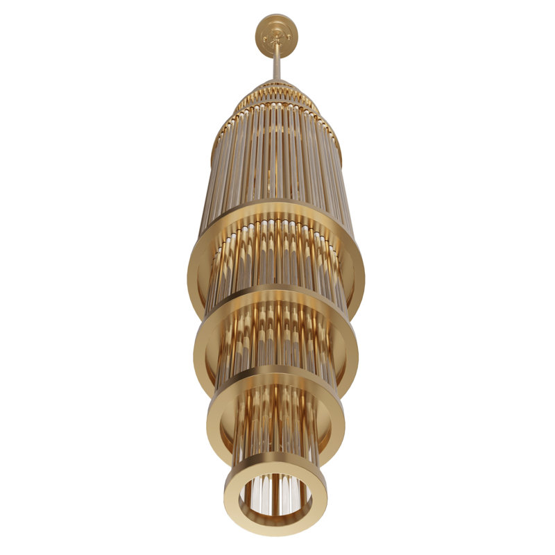 Waldorf Metal And Glass Rod Pendant, Brass, 146" H x 10" W, 17 Lights
