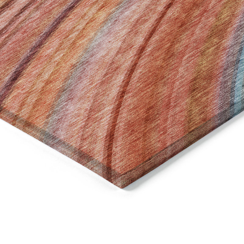 Tapis extérieur lavable rayé orange 9 pi x 12 pi en saumon et terre cuite