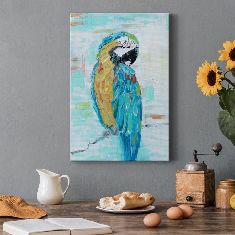 Island Parrot I, toile tendue avec châssis de qualité supérieure - prête à être accrochée, H 36 po x l 24 po x P 1 po