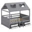 Lit en bois multi-rangements avec toit, échelle, tiroirs et tablettes-947341889