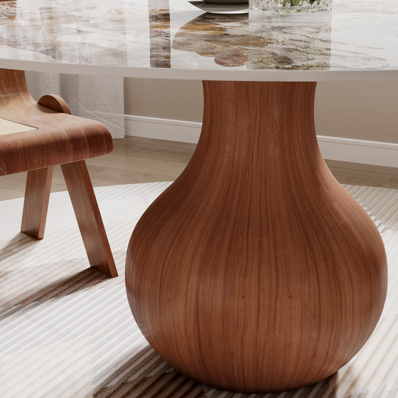 Ikerne Farmhouse Kitchen Table Vase-shaped Pedestal Dining Table Circular For 4/6/8, Brown, 29.50" H x 53.15" L x 53.15" W