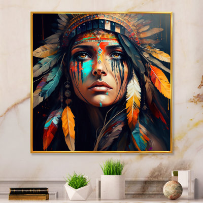 Colorful Native American Woman III - Woman Boho Large Wall Art