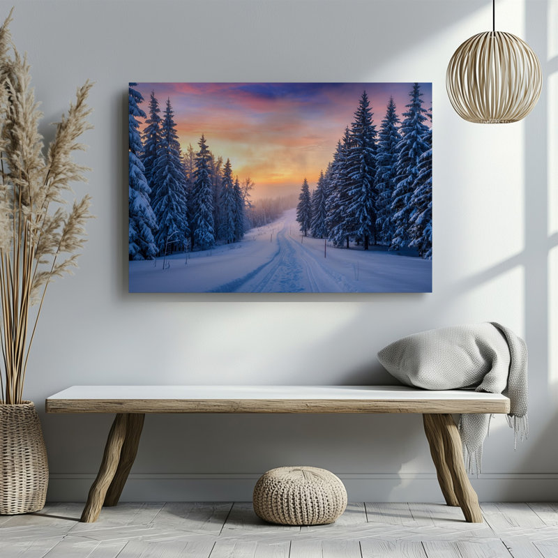 Reproduction d'art sur toile, "Un paysage d'hiver serein avec un chemin recouvert de neige", H 30 po x l 40 po