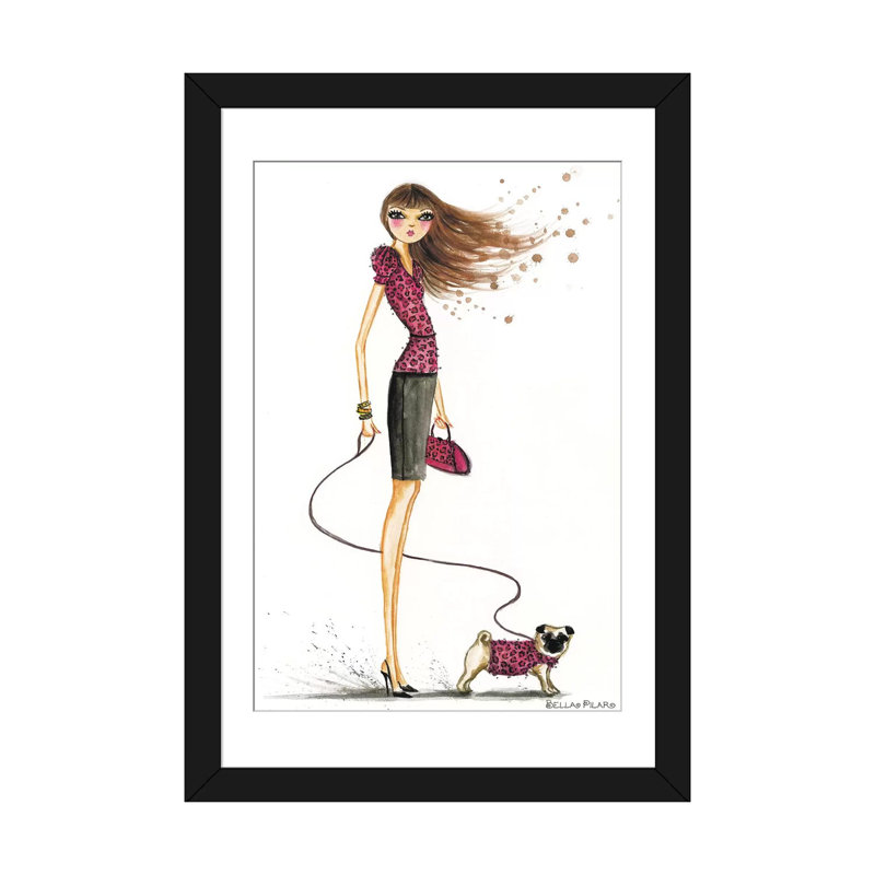 " Animal Pooch " by Bella Pilar, 24" H x 16" W x 1" D, Black Framed Fine Art Paper, White