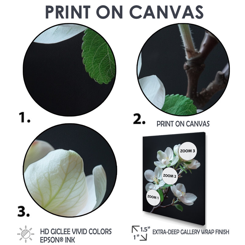 «White Apple Blossom Garden Party» - reproduction d'art murale fleur de pommier, H 12 po x l 20 po, Cadre simple noir