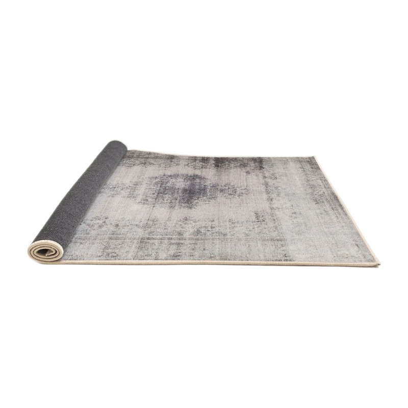 Laine tissée à la machine de style oriental/polyester beige/Tapis décoratif gris, Rond 7 pi