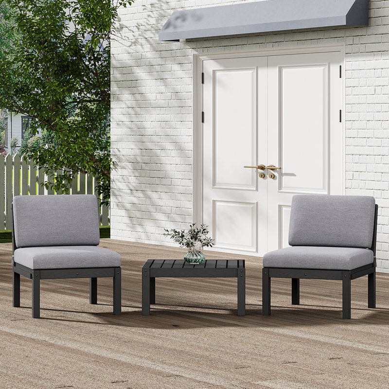Ensemble de conversation d'extérieur pour 2 personnes, chaises sans accoudoirs avec coussins et table d'appoint Hips, noir