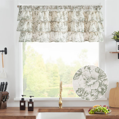 Ruffled Floral Valance Linen Shabbychic Farmhouse Kitchen Valance for Bedroom Living Room