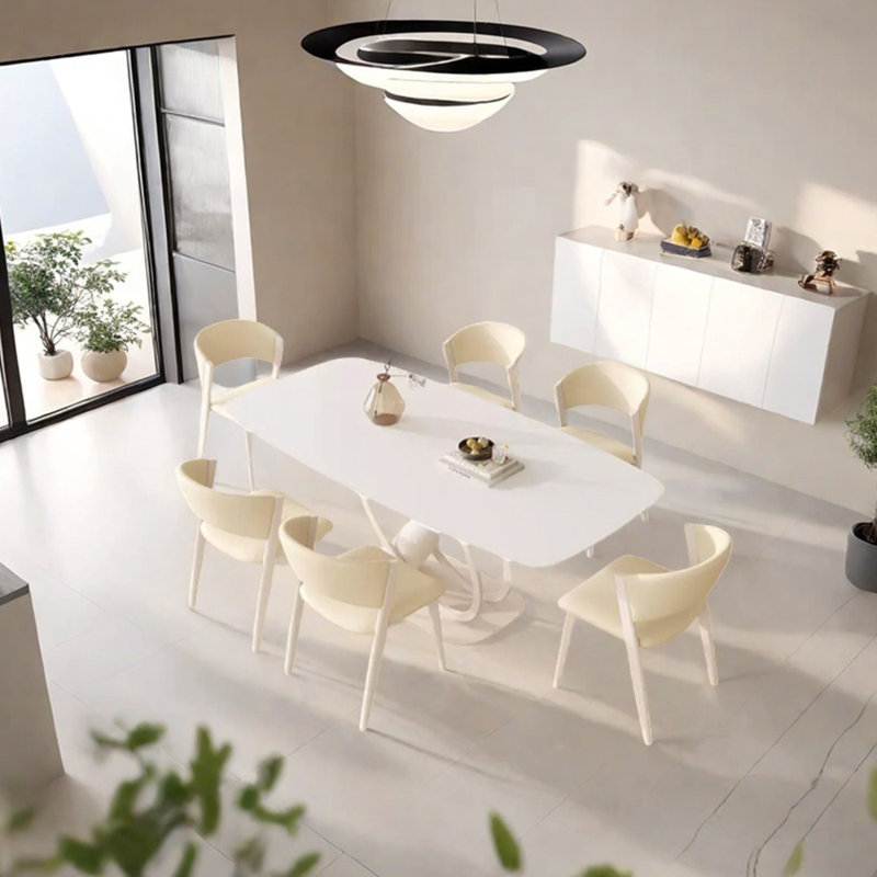 Ensemble de table de salle à manger en acier au carbone fritté blanc, H 29,53 po x L 59,06 po x l 31,5 po