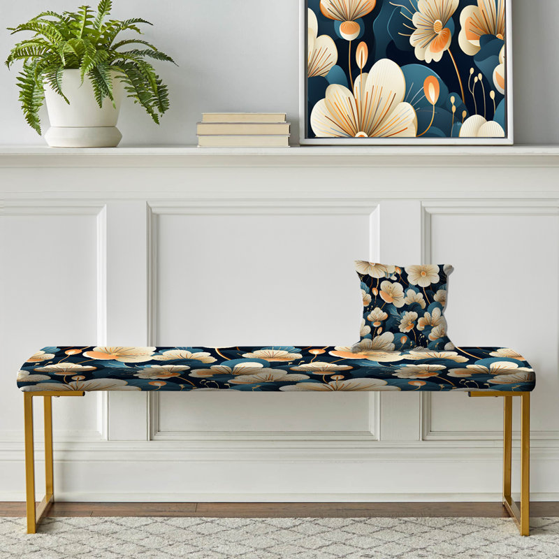 Banc rembourré or, Beige And Teal Floral Elegance Fantasy