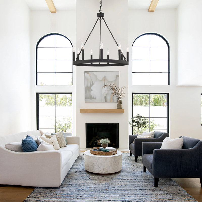 Adriana 9-Light Dimmable Wagon Wheel Chandelier with Sloped Ceiling Adapter, 24" H x 24" W x 24" D, Aged Zinc