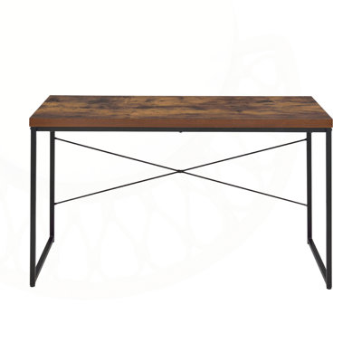 Rectangular Top Writing Desk with Metal Legs, Weathered Oak and Black, Perfect for Home Office and Study