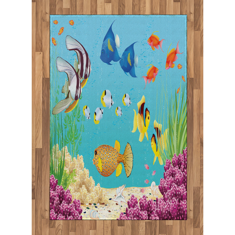 Tapis décoratif à poils longs en fibre de polyester à haute densité Fish, Rectangle— 4 pi x 5 pi 8 po