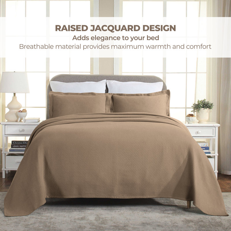Taupe Cotton Reversible Twin Bedspread Set
