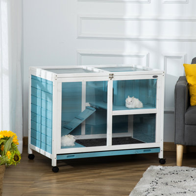 Cage à lapin avec roues robustes - Bleu, bois imperméable pour lapins