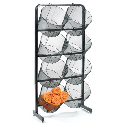 73" H X 32" W - 4-Tier Metal Mesh Basket Display With 8 Extra-Large Baskets