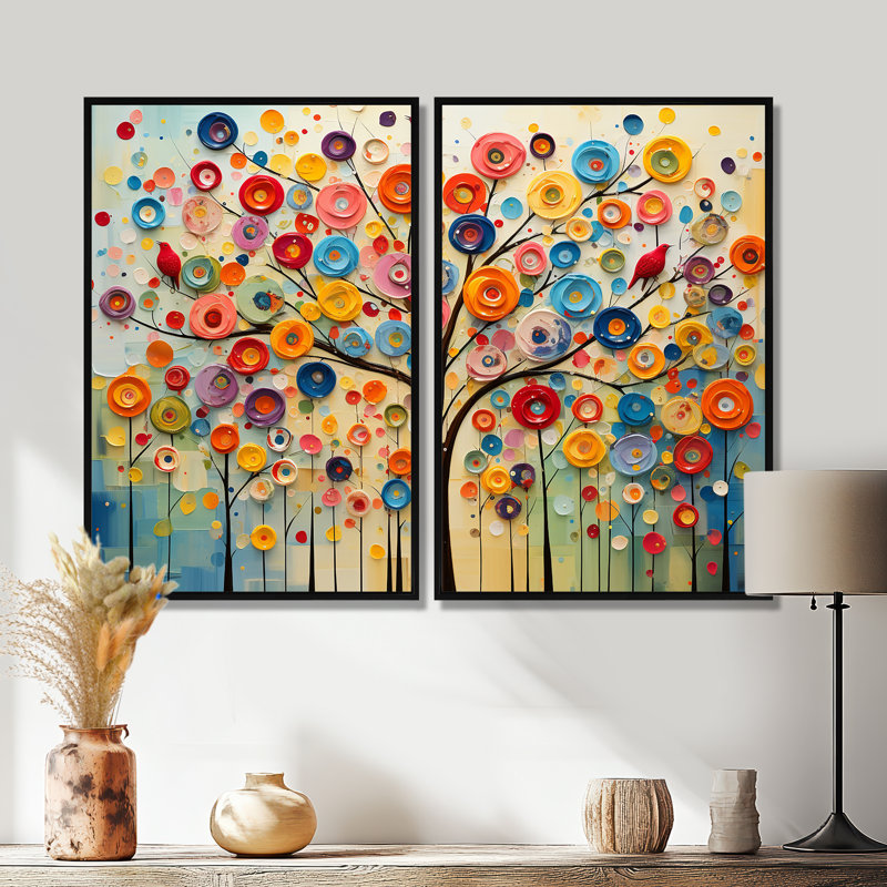 Colourful Abstract Tree 3 - Blue Art Prints On Canvas, Black, 36" H x 48" W, Floater Framed Print