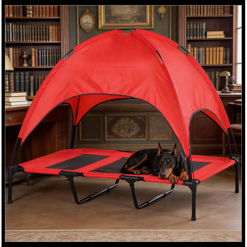 Lit pour animal de compagnie de style moderne, lit pour chien portatif surélevé, 42.5" H x 48" W x 36.3" D, Noir / Rouge