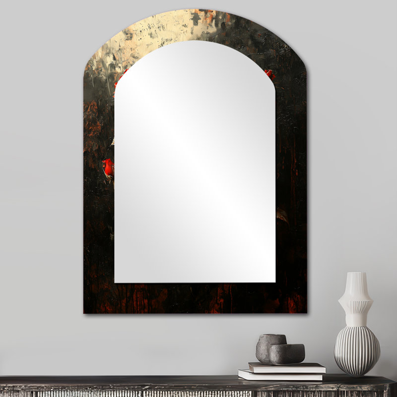 Abstract Dark Gothric Roses Bouquet II - Roses Asymmetrical Decorative Mirror, Modern Arch Wall Mirror, Printed Metal Art