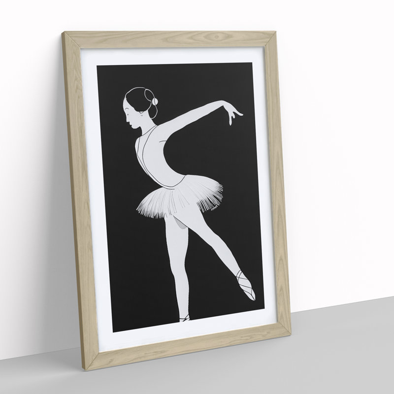 Monochrome Ballerina No.4 - Wall Art, 34cm H x 25cm W x 2cm D, Oak Framed