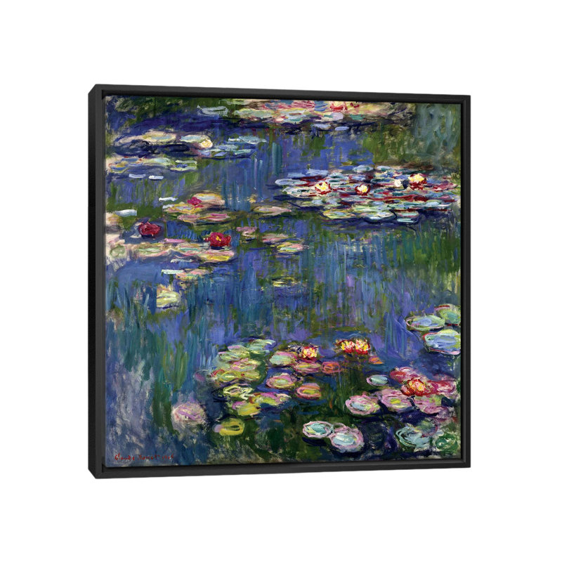 «Water Lilies, 1916» par Claude Monet, reproduction sur toile, H 18 po x l 18 po x P 1,5 po, Toile avec cadre noir, Non mat