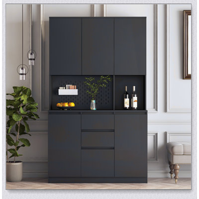 74" Freestanding Kitchen Pantry Cabinet Cupboard with 6 Doors,3 Shelves and 2 Drawer,Versatile Wardrobe & Kitchen Cabinet,Craft Storage Cabinet,Laundr
