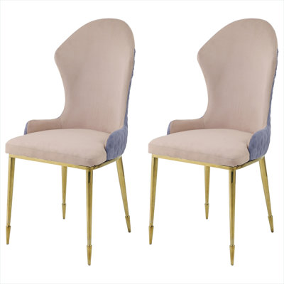 Ensemble de 2 fauteuils de salle à manger avec accoudoirs bas inclinés, revêtement en tissu brun clair et pieds en métal doré, support à oreilles, L 20,5 po x l 21,5 po x H 38,5 po