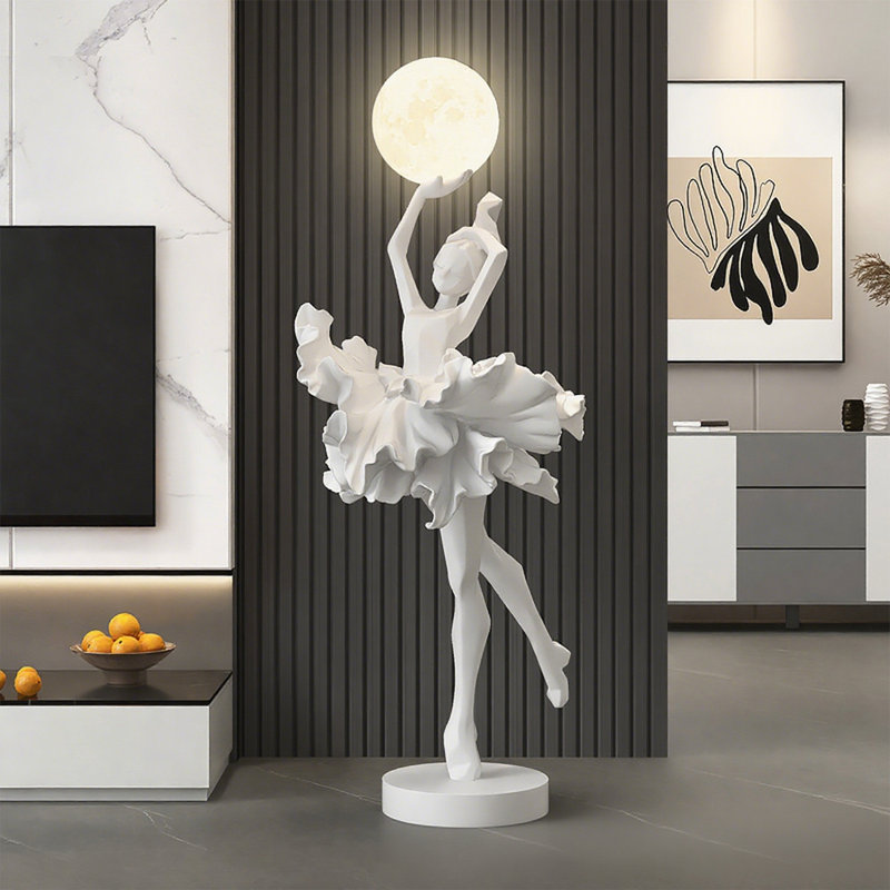 Italian-Style Resin and Wood Floor Lamp, 54.33", White