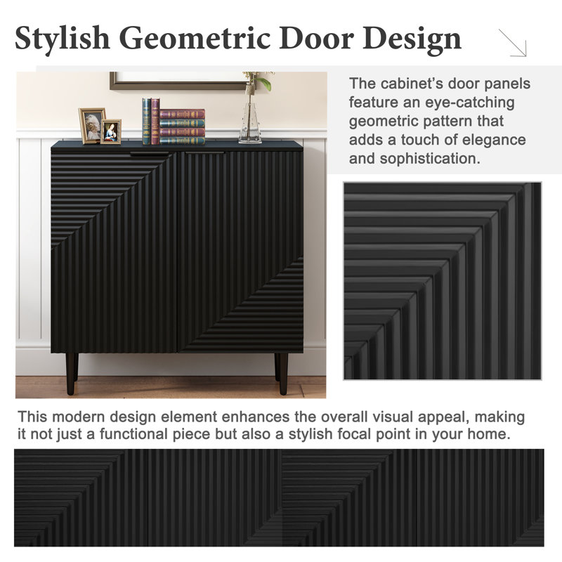 Minimalist Side Cabinet, Functional Cabinet With Geometric Design, Black