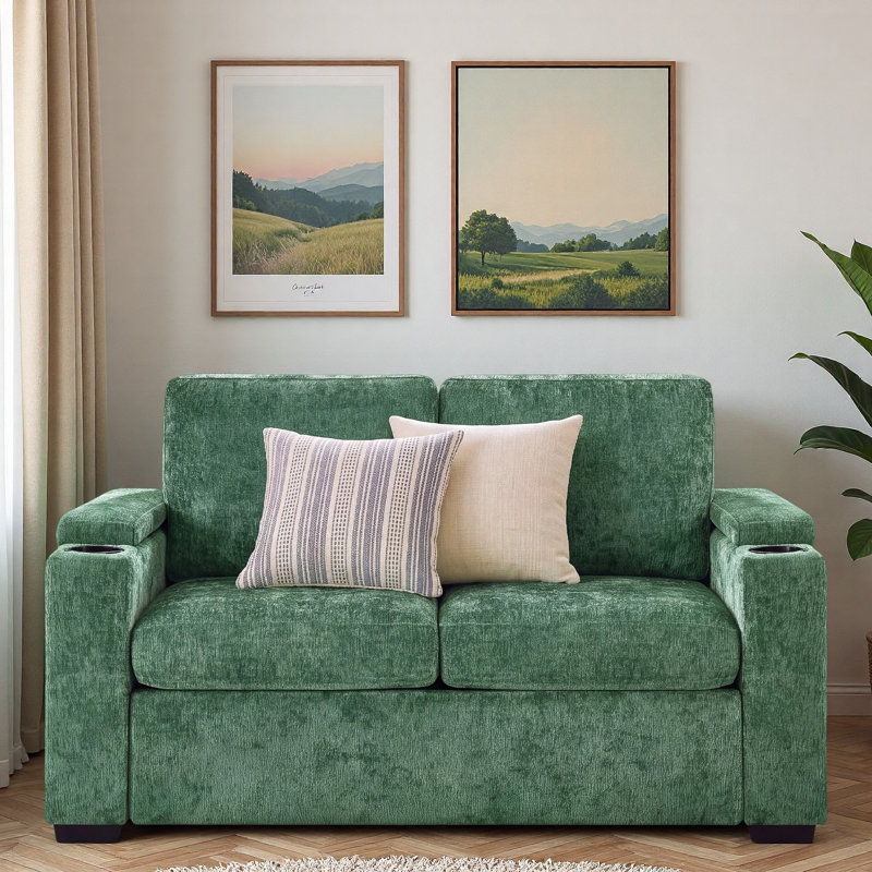Upholstered 56.7'' Loveseat, Chenille verte
