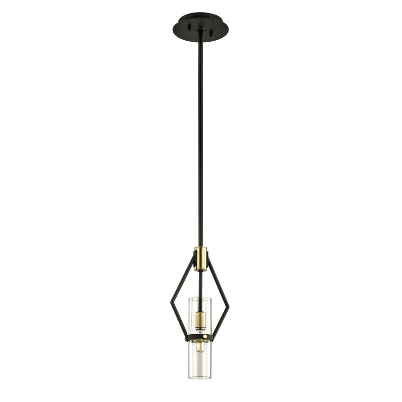 Raef 1 - Light Textured Bronze Brushed Brass Single Pendant, 64" H x 7" W x 7" D, Black/Gold