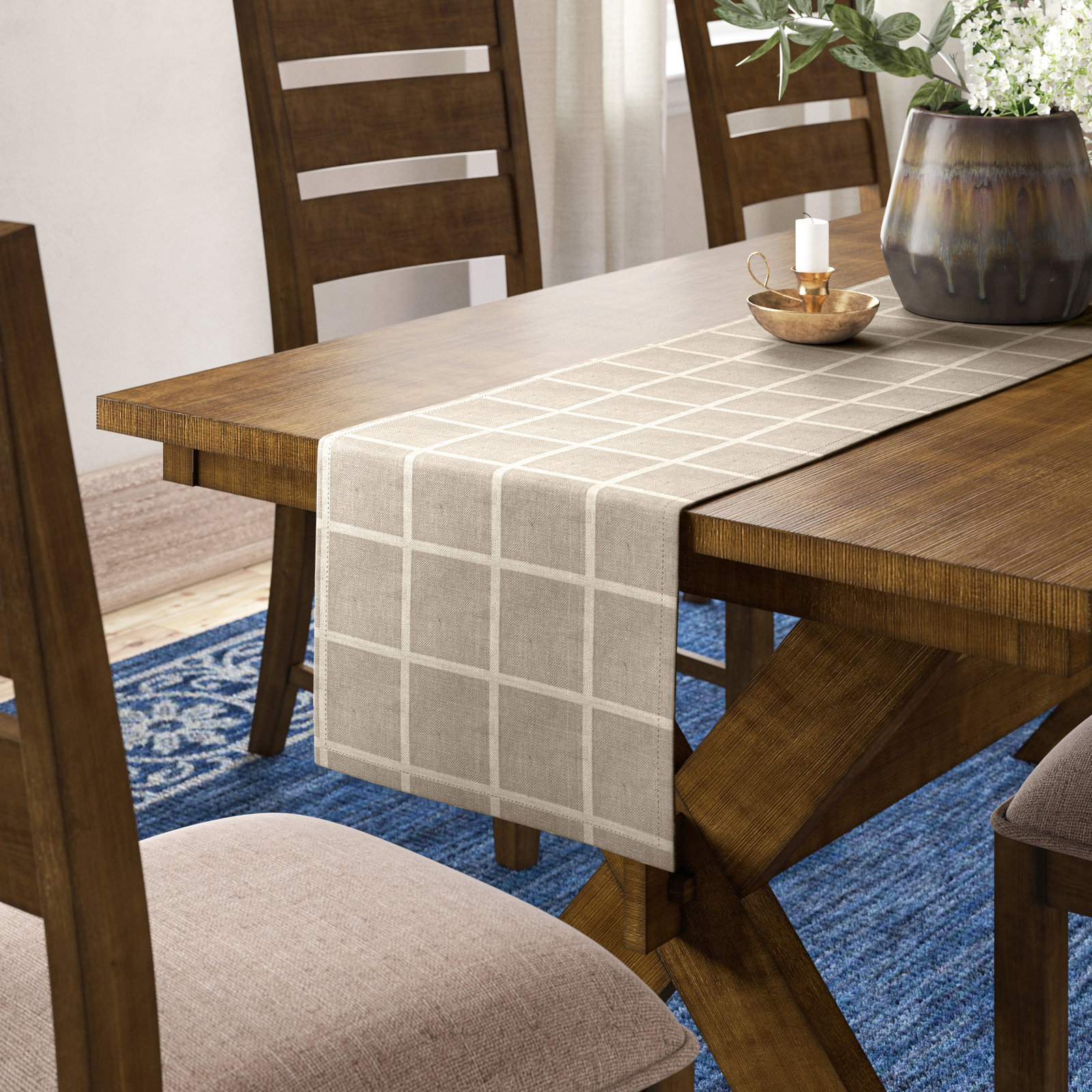 Julie Plaid Table Runnner, 90" L x 13" W, Olive