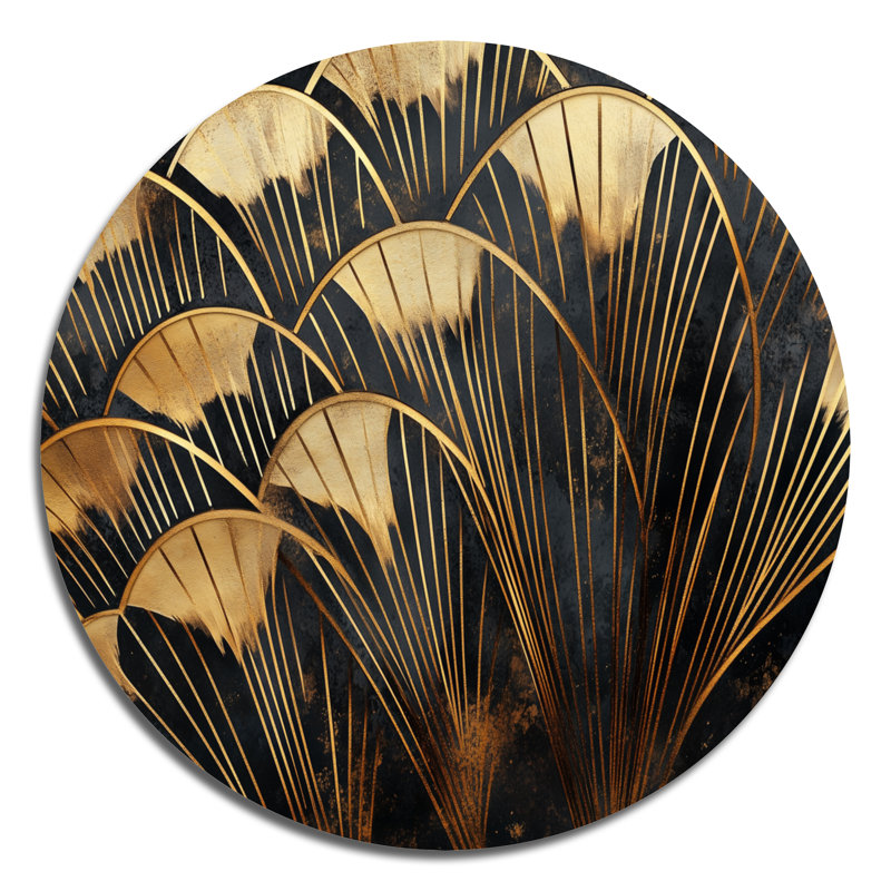 Or doré géométrique - art abstrait rond grand art déco en métal, L 16 po x H 16 po