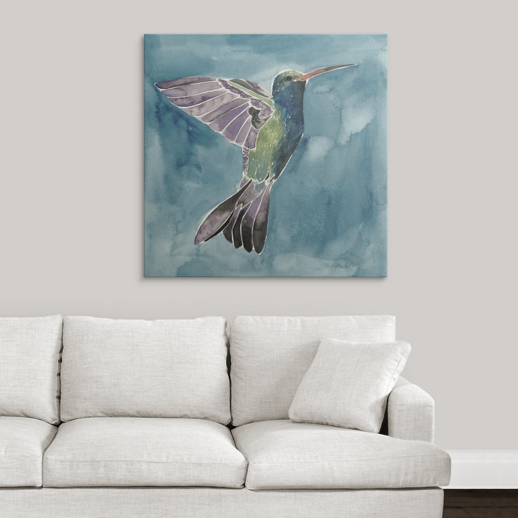 « i », reproduction d’art dépilée Watercolor Hummingbird, H 16 po x l 16 po x P 1,5 po, Toile