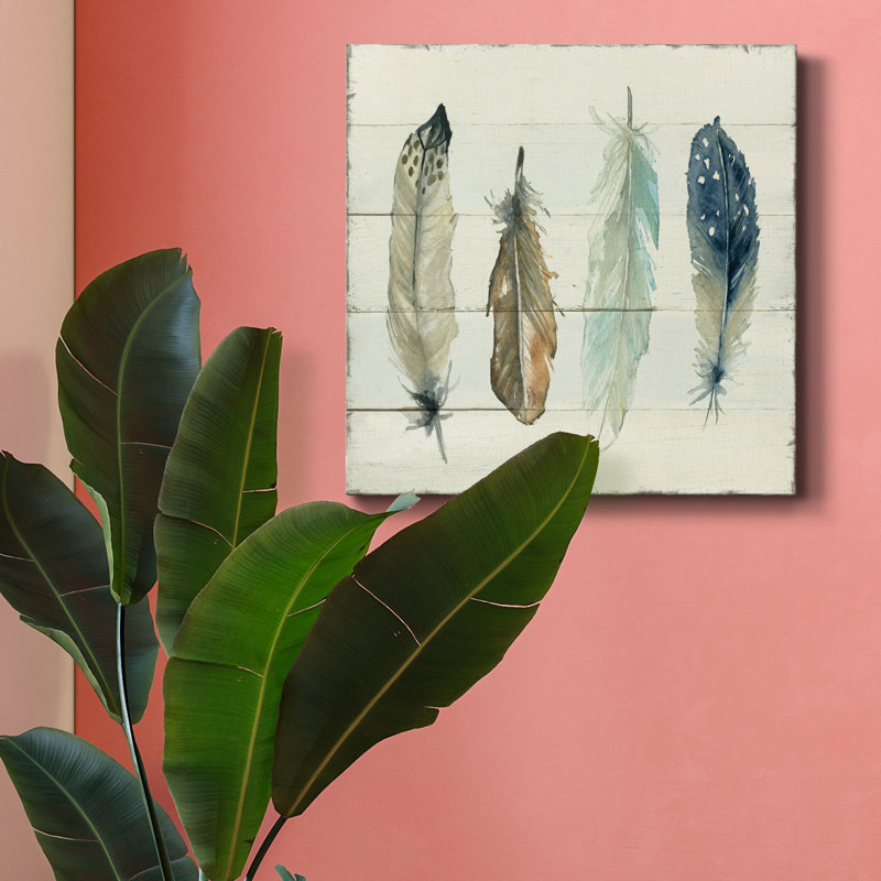 Shiplap Feathers II - impression sur toile tendue, H 16 po x l 16 po x P 1 po