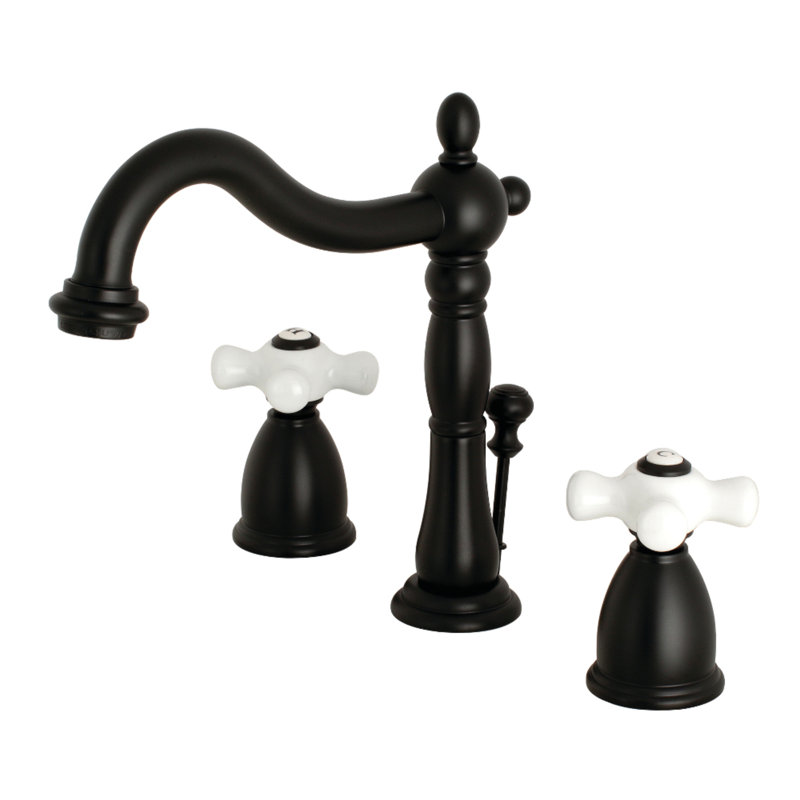 Robinet de salle de bain espacé avec ensemble de bonde Heritage, Noir mat