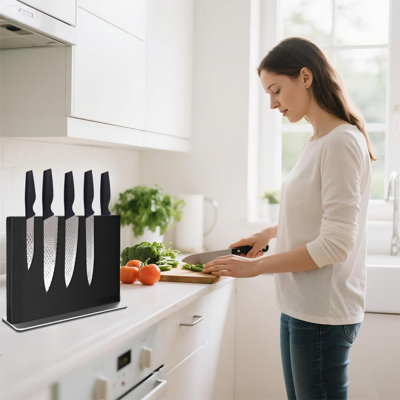 Magnetic Knife Block Without Knives—Black Stainless Steel Double-Sided Magnetic Knife Holder Stand With Strong Magnets, Knife Storage Organizer For Kitchen Counter Top