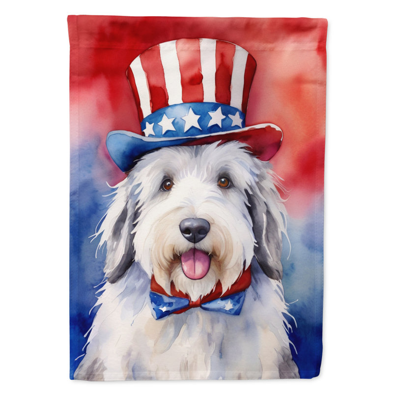 Patriotic American Garden Flag, White Multicolor Old English Sheepdog