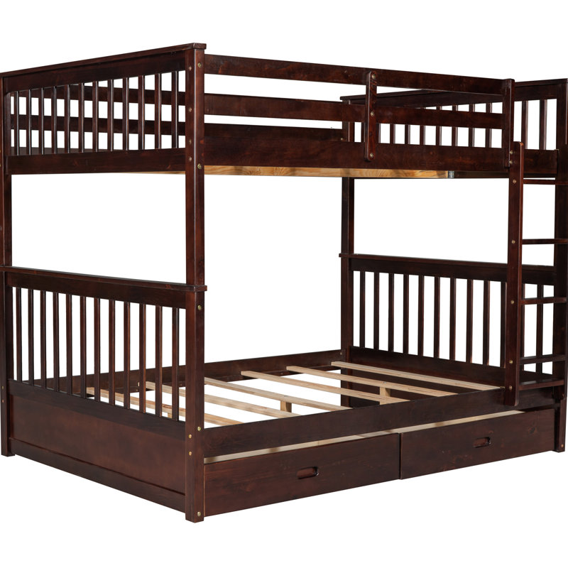 Lit superposé en pin massif avec rangement dans la chambre et structure pour plusieurs personnes, Espresso