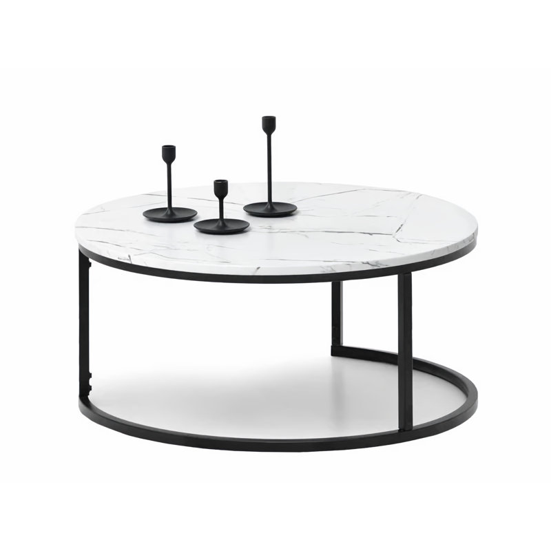 Centeno Frame Coffee Table, 36cm H x 80cm W x 80cm D, White Marble, Black