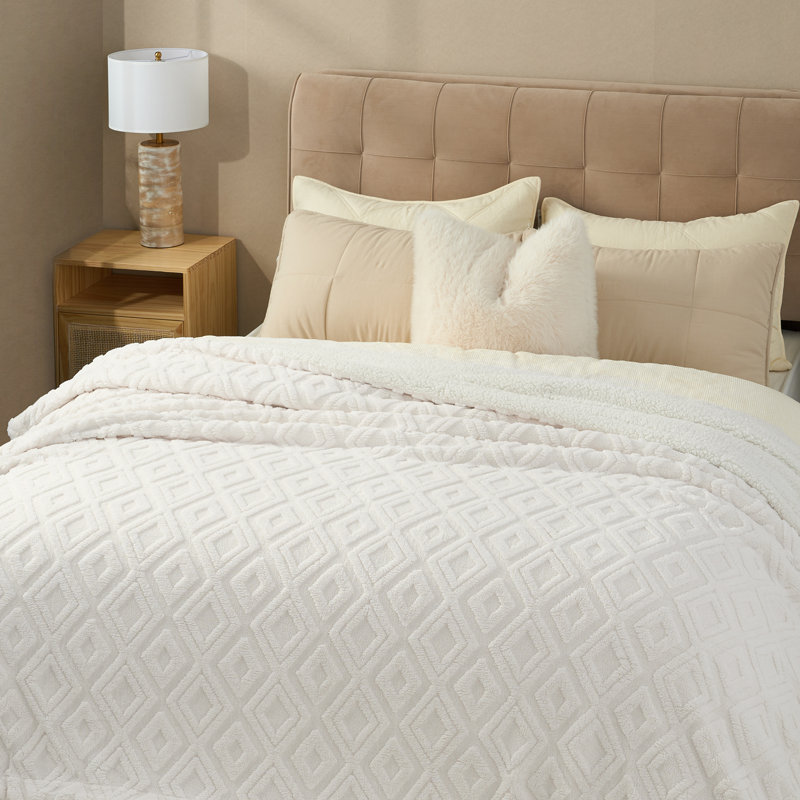 Jeté lesté jacquard Boho, Blanc blanchi, L 90 po x L 90 po